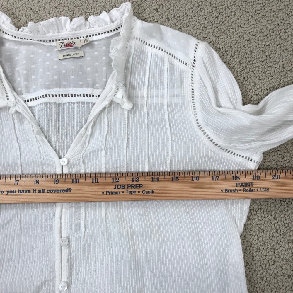 Faherty White Organic Cotton Pintuck Ruffle Blouse Swiss Dot Lace Top Small - Picture 5 of 7